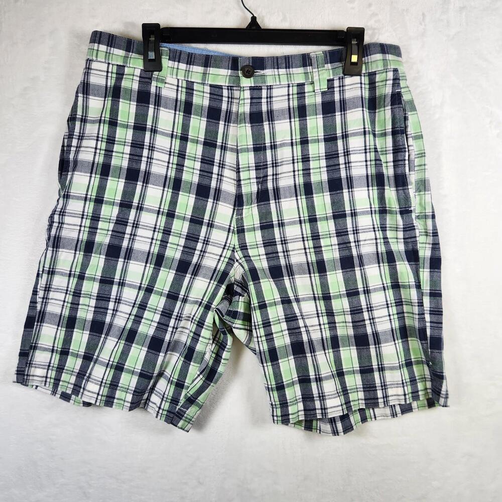 Chaps Plaid Chino Shorts Green Blue Size‎ 34 Cotton